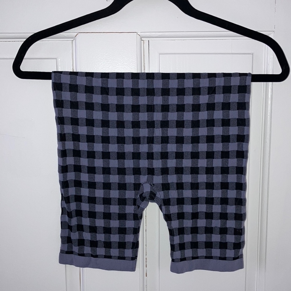 Free People Black and Gray Check Bike Shorts